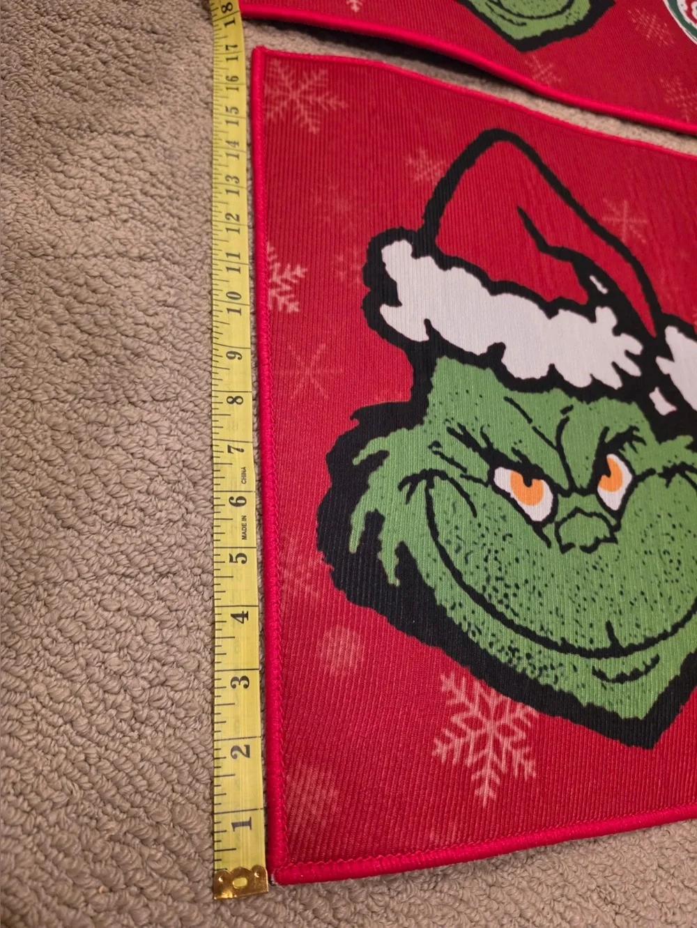 Merry Grinch Mas' Red Holiday Kitchen Rugs set of 2